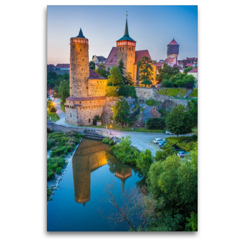 Bautzen nach dem Sonnenuntergang - Blick über die Spree zur Altstadt