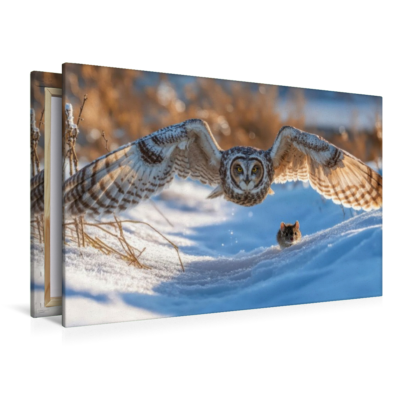 Eine Sumpfohreule gleitet durch den Winter