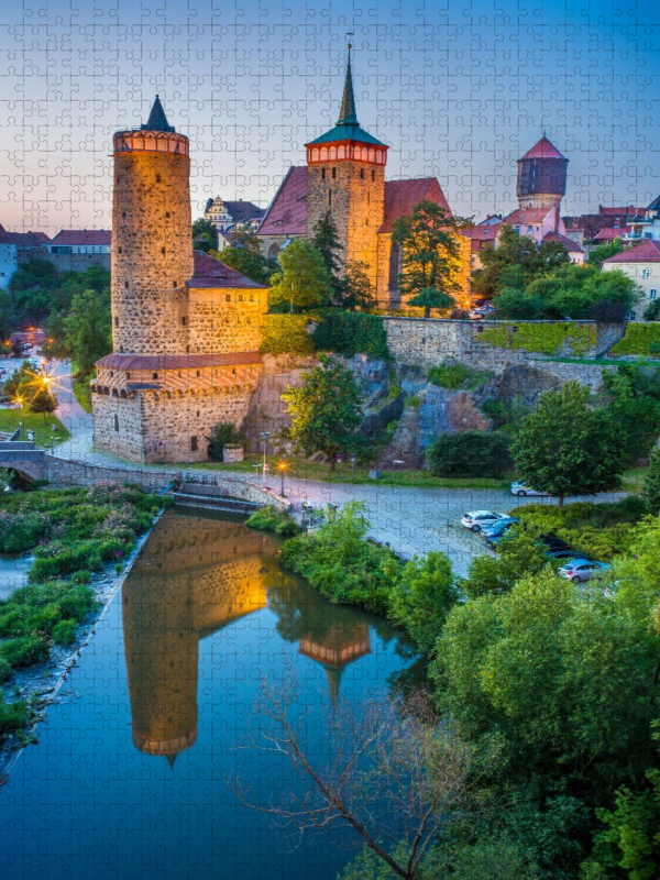 Bautzen nach dem Sonnenuntergang - Blick über die Spree zur Altstadt