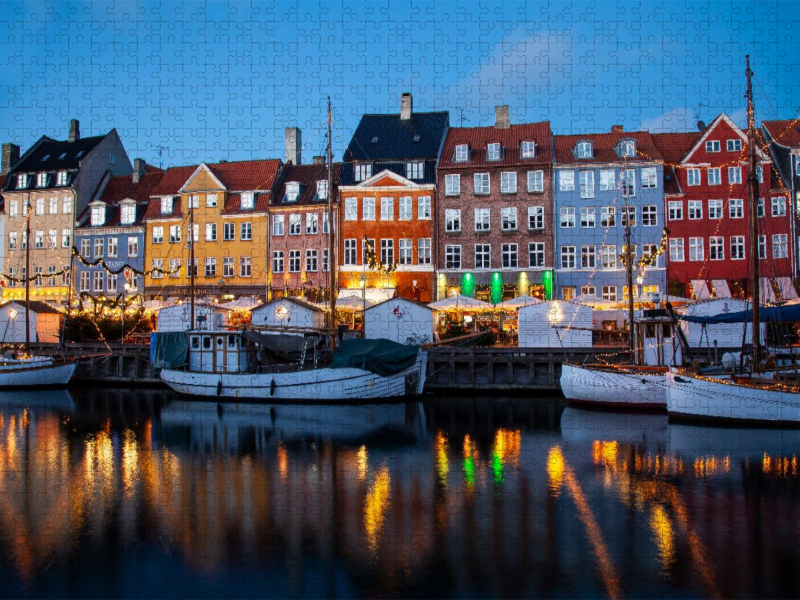 Nyhavn-Kanal bei Sonnenuntergang, Kopenhagen, Dänemark