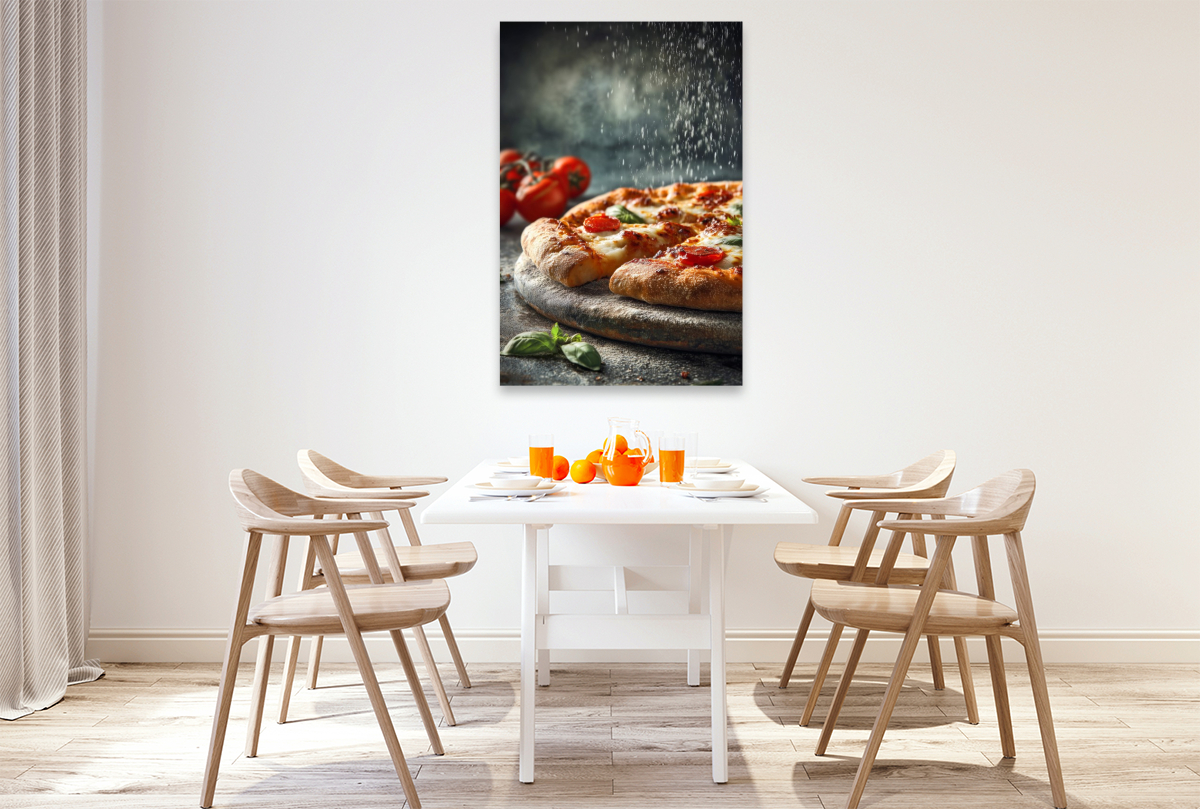 Pizza, knuspriger Boden, Mozzarella & Basilikum
