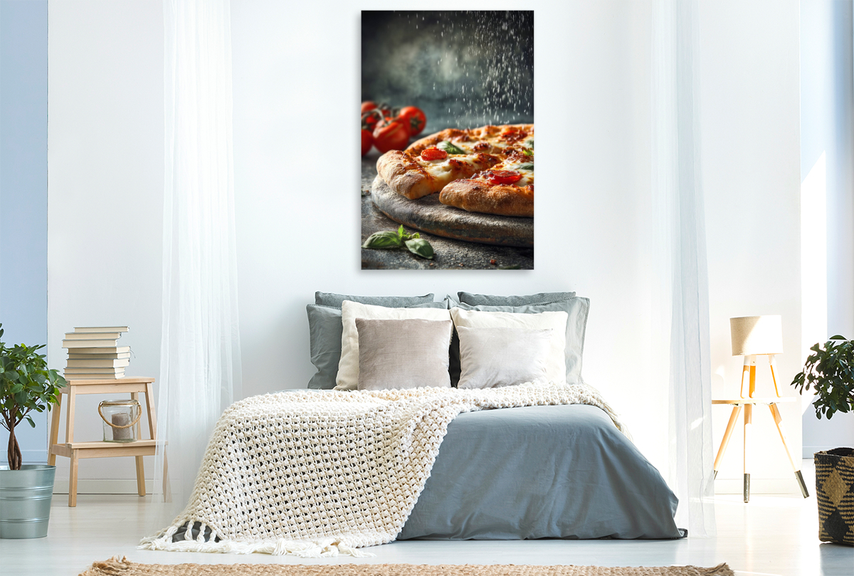 Pizza, knuspriger Boden, Mozzarella & Basilikum