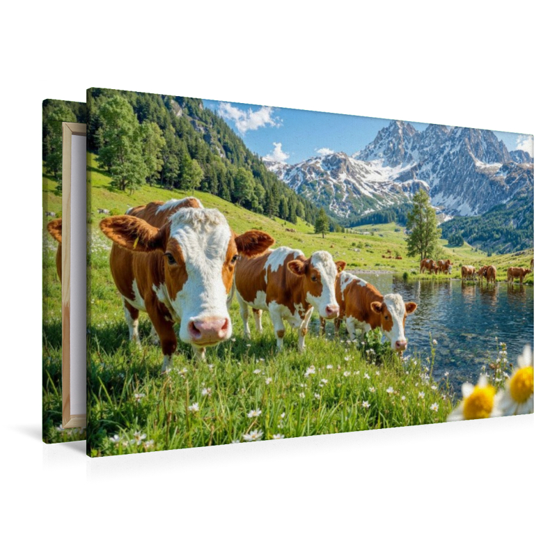 Drei Kühe grasen friedlich auf der Alm – Idylle zwischen Bachlauf und Bergluft