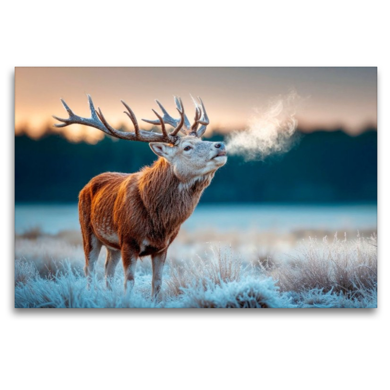 Ein röhrender Hirsch im frostigen Morgengrauen – Naturgewalt in stiller Kulisse