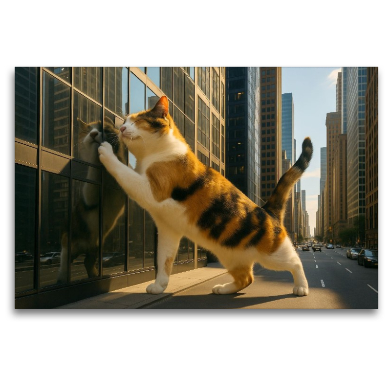 Mein liebstes Spiegelbild - riesige Katze gibt einem Wolkenkratzer Köpfchen