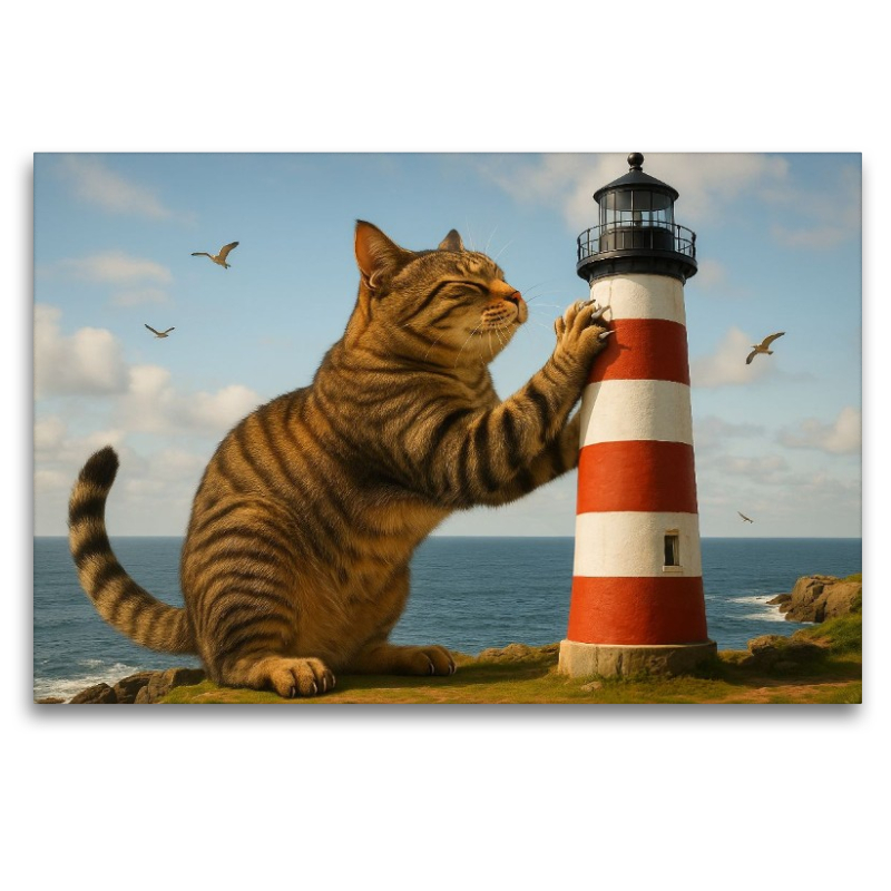 Mein liebster Kratzbaum - riesige Katze kratzt am Leuchtturm