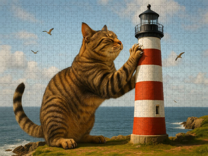 Mein liebster Kratzbaum - riesige Katze kratzt am Leuchtturm
