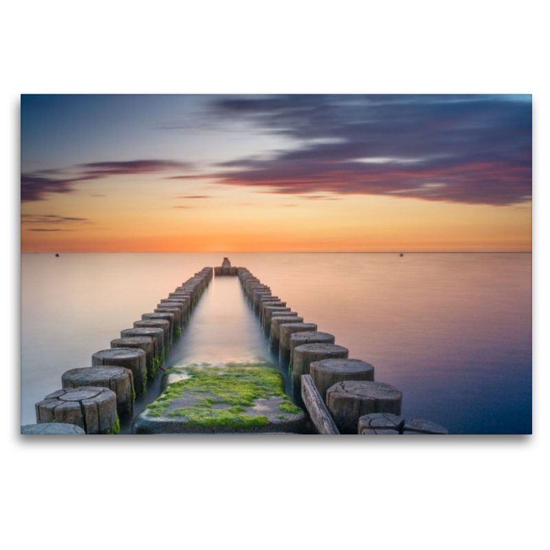 Buhnen beim Sonnenuntergang über der Ostsee