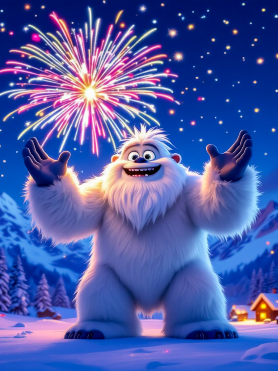 Feuerwerk über dem Yeti-Dorf