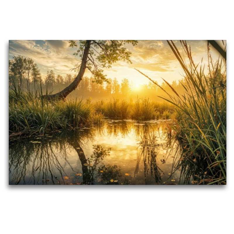 Ein Natursee spiegelt die aufgehende Sonne – der Sommer zeigt seine stille Seite