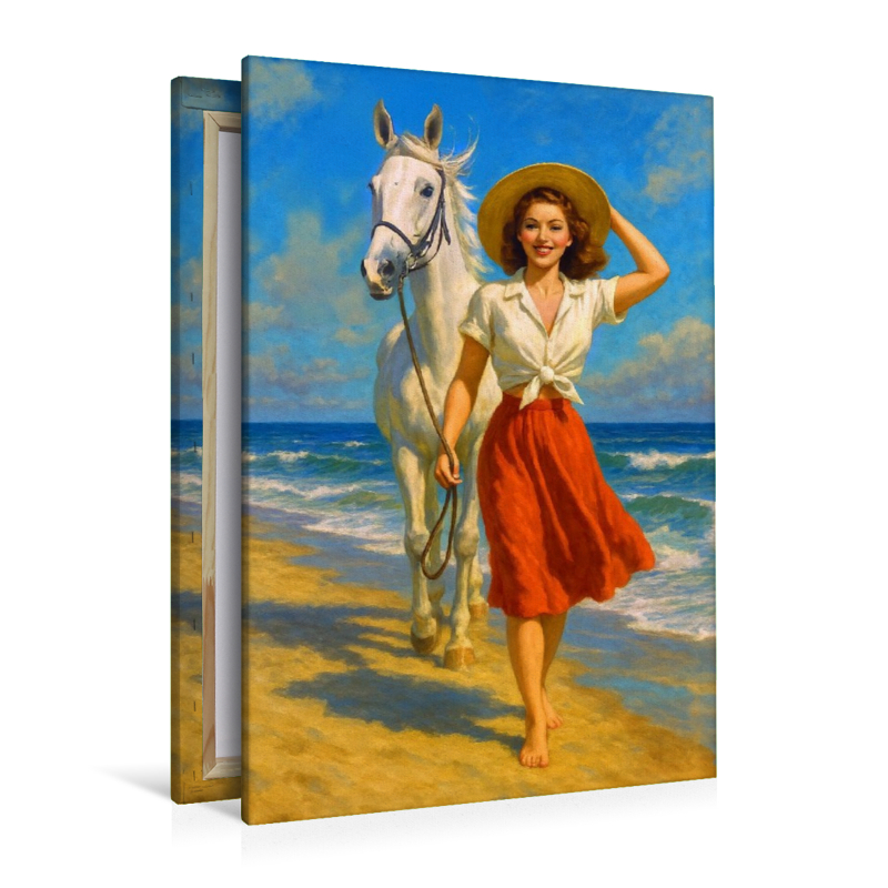 Ein Tag am Strand - Frau der 50er Jahre mit Pferd
