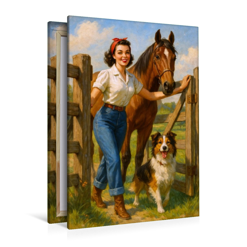 Frau der 50er Jahre mit Pferd und Hund
