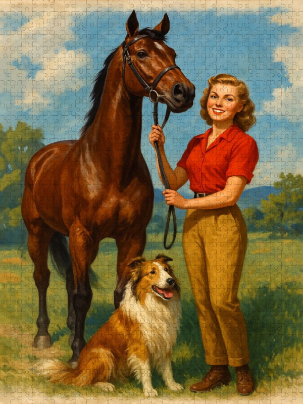 Frau der 50er Jahre mit Pferd