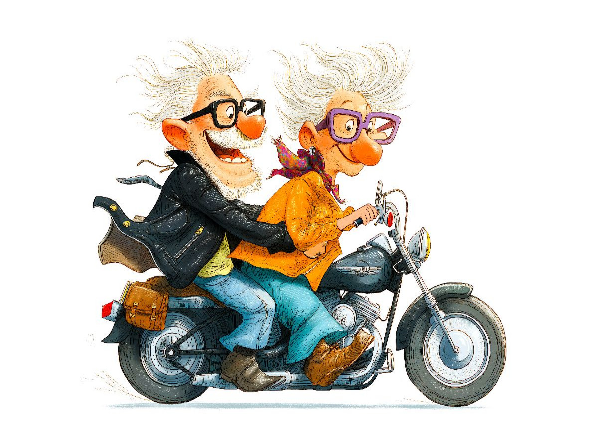 Rentner auf Motorrad im Abenteuerlook