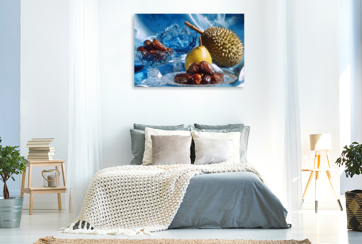 Stillleben mit Datteln, Durian und Birne