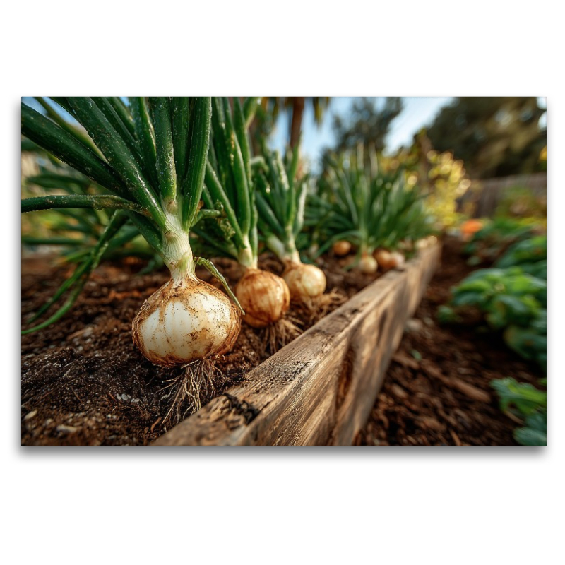 Frische Zwiebeln wachsen im Gartenbeet