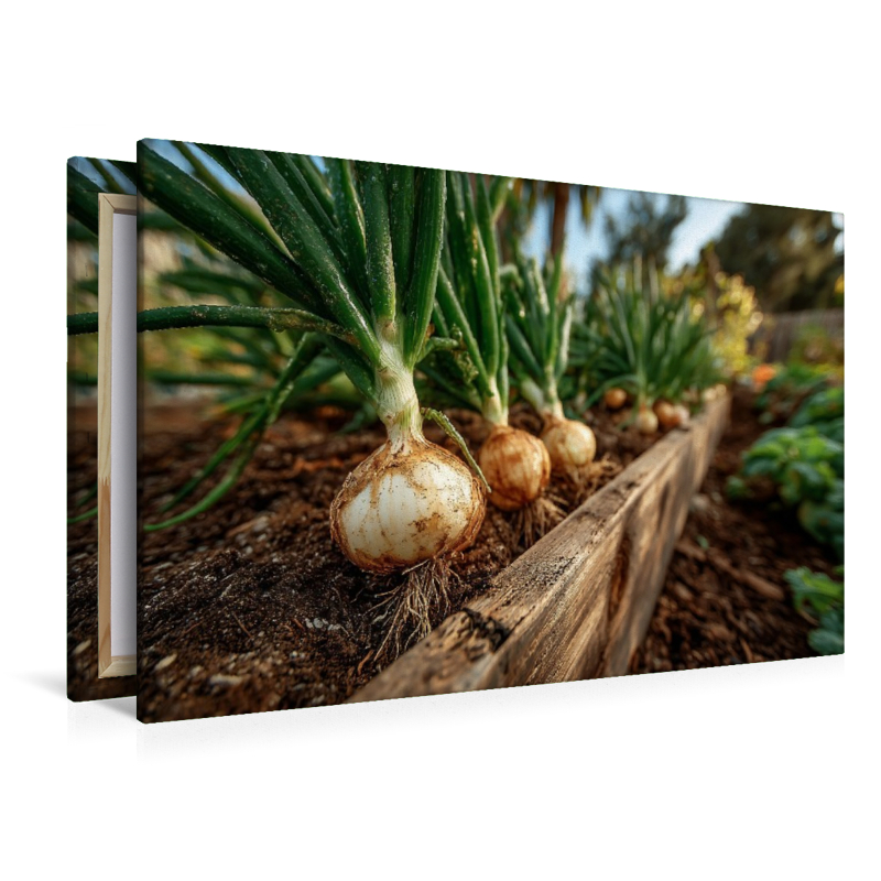 Frische Zwiebeln wachsen im Gartenbeet