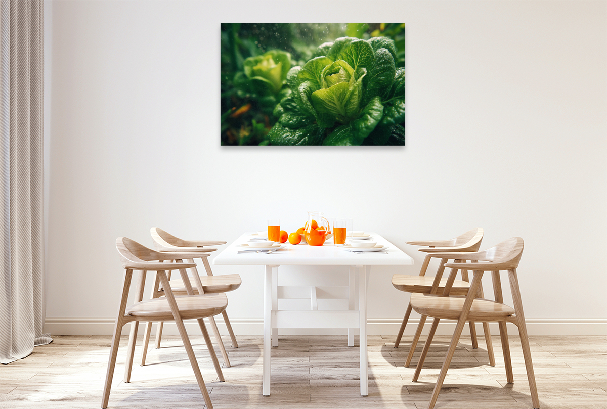 Frischer Kopfsalat im Garten wächst im satten Grün