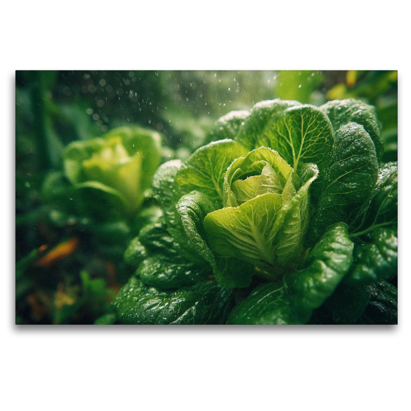 Frischer Kopfsalat im Garten wächst im satten Grün
