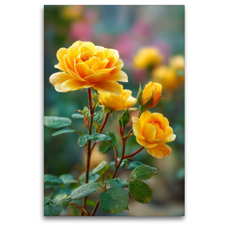 Gelbe Rosen blühend im Frühlingsgarten