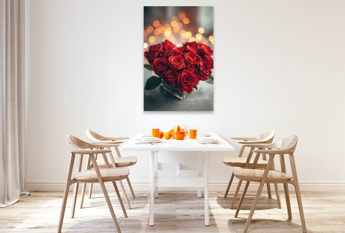 Rosenherz mit romantischem Licht, rote Rosen