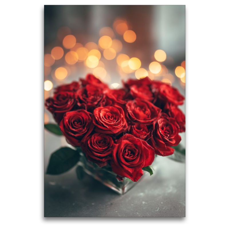 Rosenherz mit romantischem Licht, rote Rosen