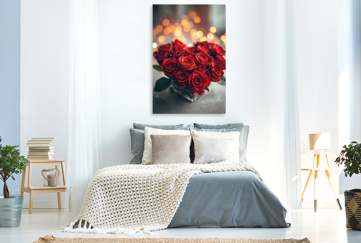 Rosenherz mit romantischem Licht, rote Rosen