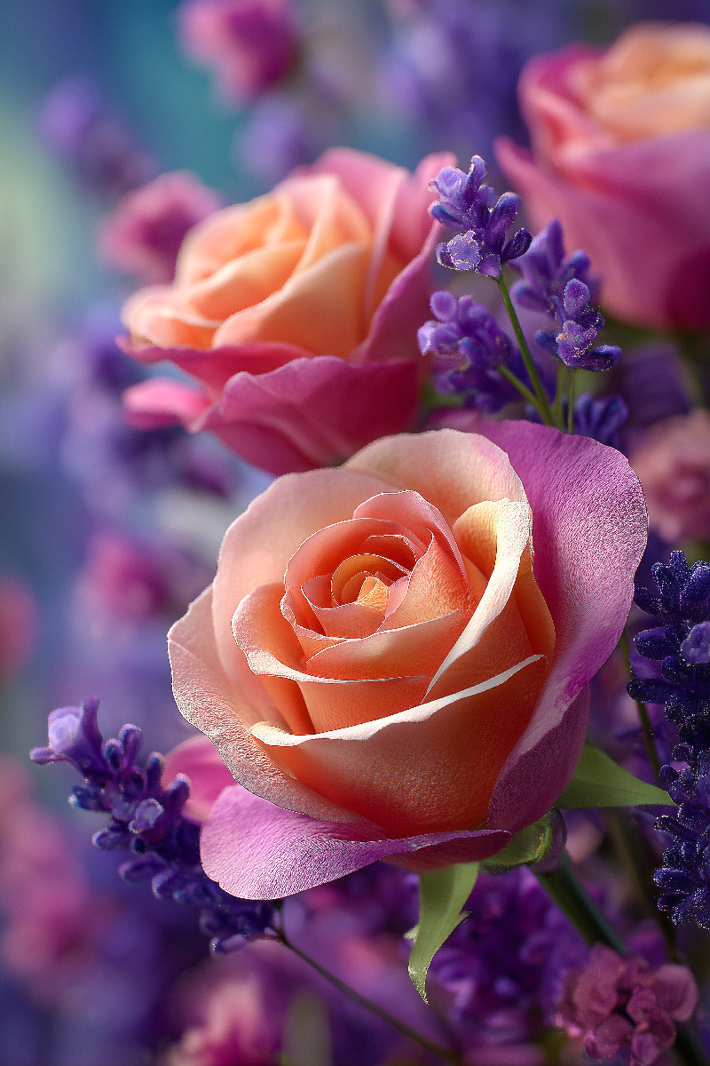 Rosen und Lavendel in harmonischer Blüte