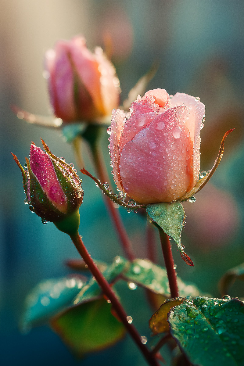 Rosenknospen mit Tautropfen