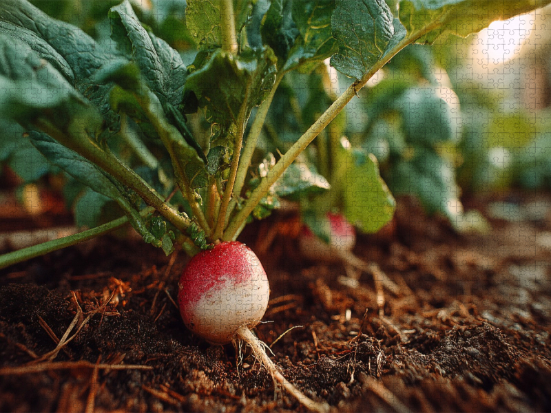 Radieschen frisch im Gartenbeet