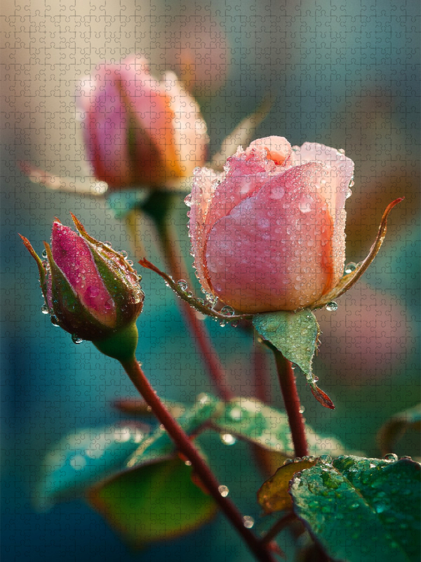 Rosenknospen mit Tautropfen