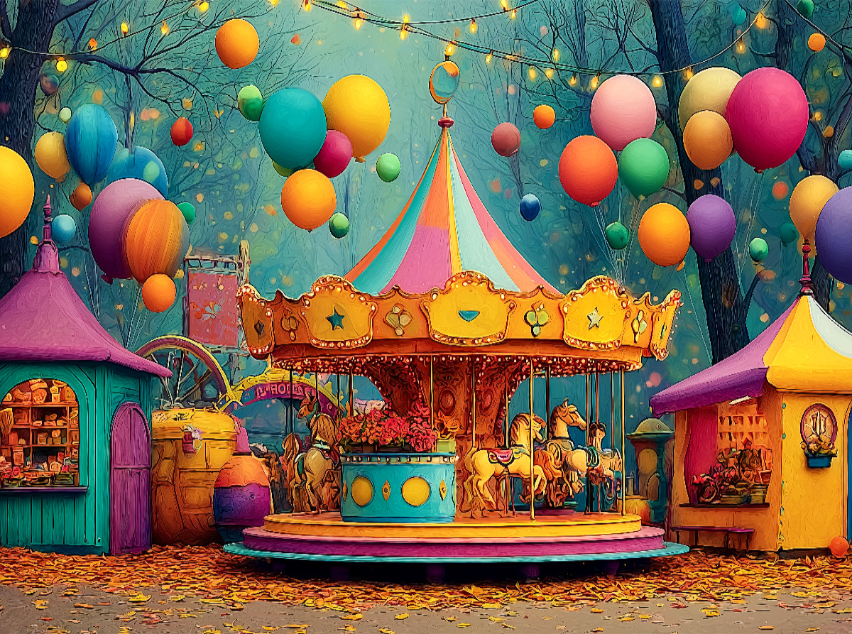 Buntes Karussell mit Luftballons erinnert an Kindheitsträume