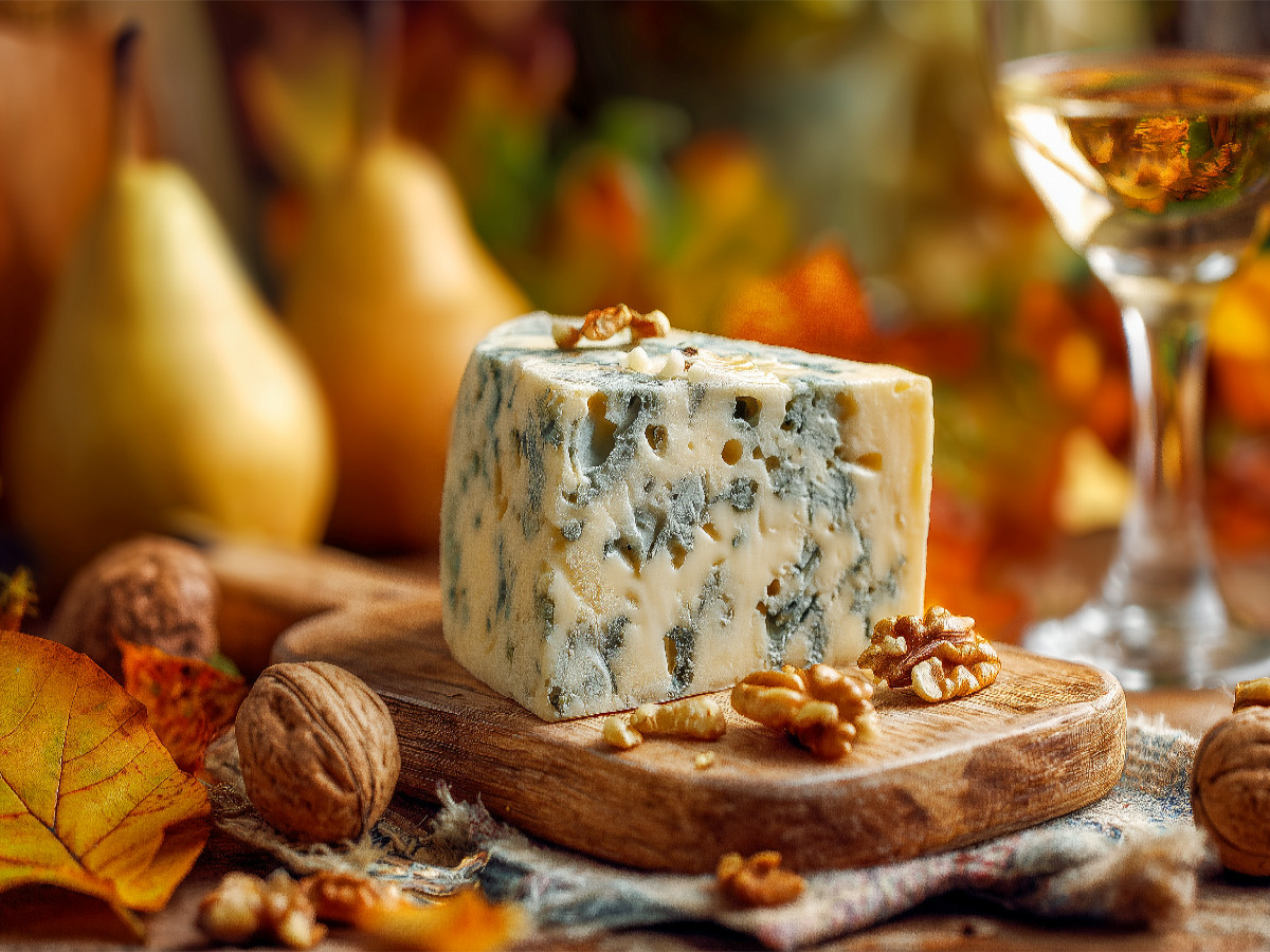 Roquefort Blauschimmelkäse mit Nüssen und Birnen