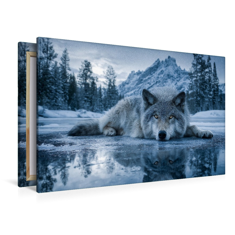 Wolf auf Eis im Winterwald