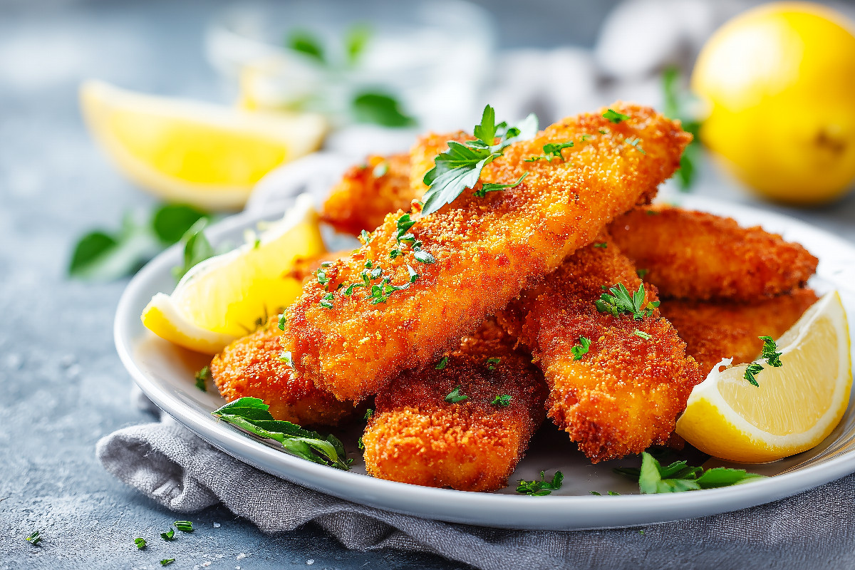 Knusprige Fischstäbchen mit frischer Zitrone