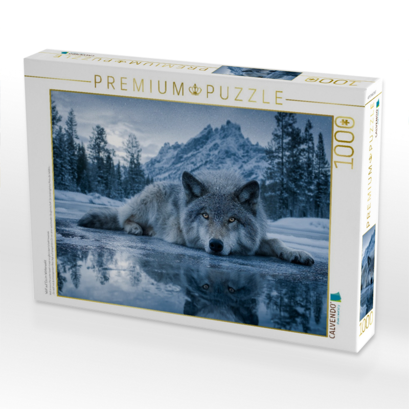 Wolf auf Eis im Winterwald
