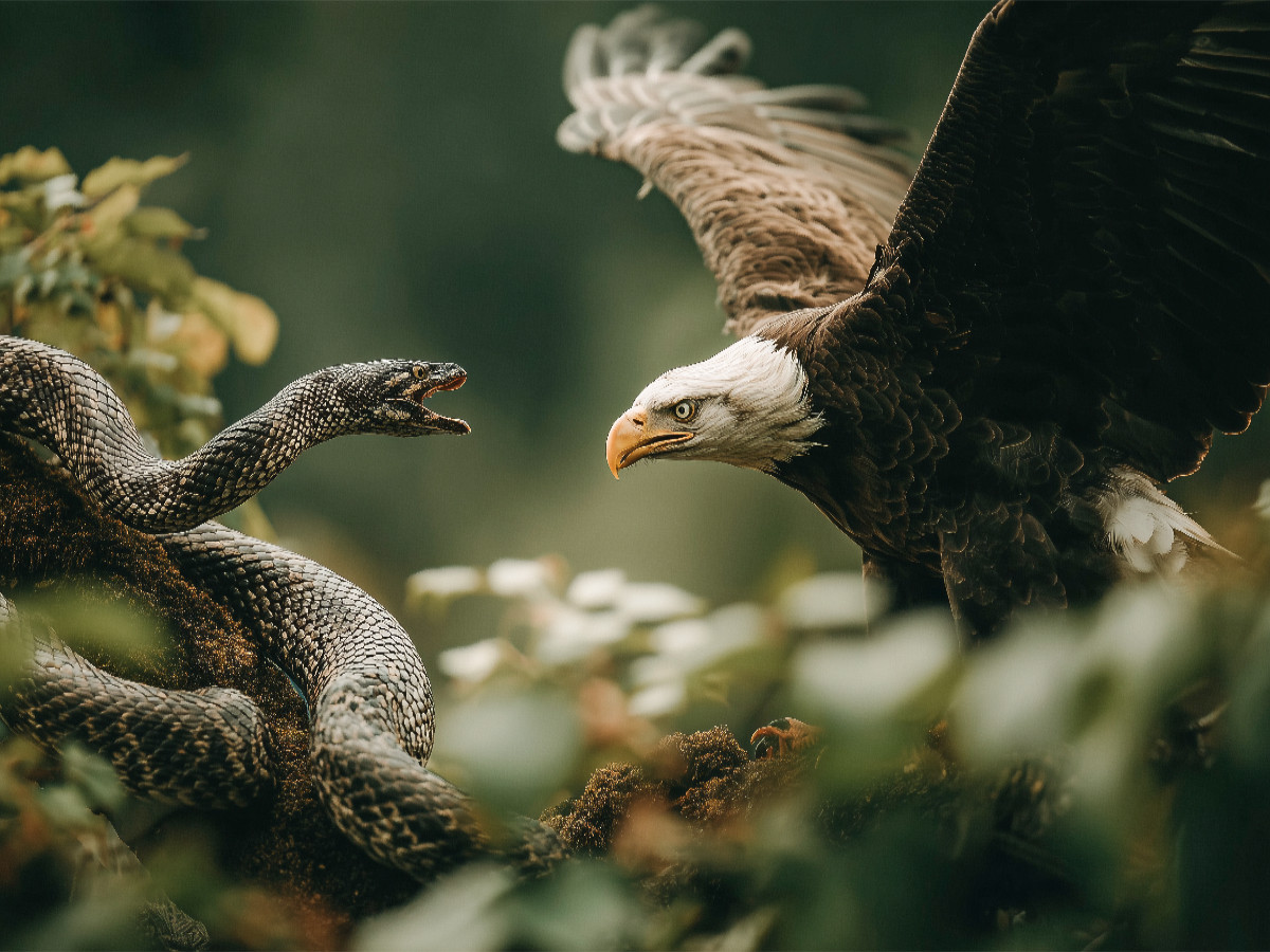 Weißkopfseeadler im Kampf mit einer Schlange