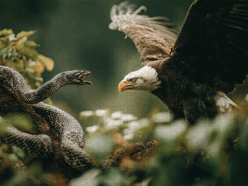 Weißkopfseeadler im Kampf mit einer Schlange