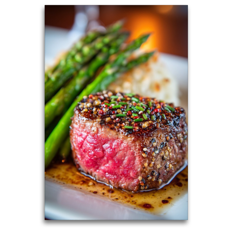 Zartes Rinderfilet mit grünem Spargel und würziger Kruste