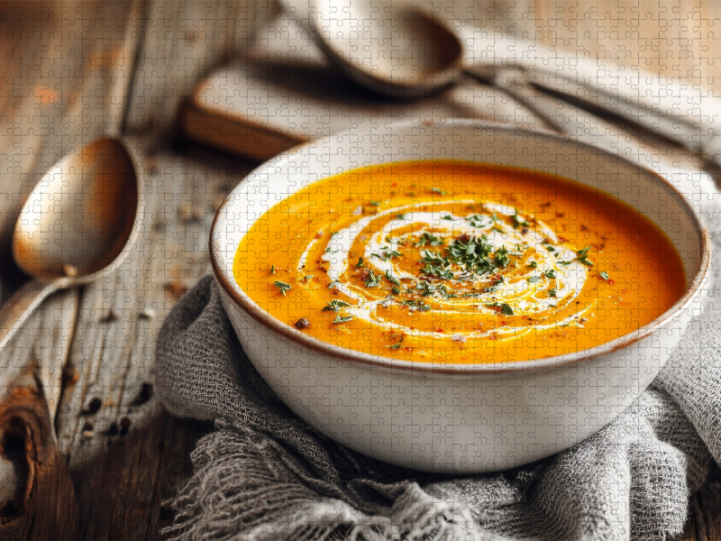 Cremige Kürbissuppe mit Kokos und frischen Kräutern