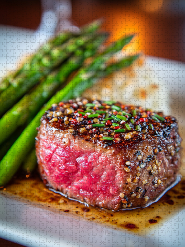 Zartes Rinderfilet mit grünem Spargel und würziger Kruste