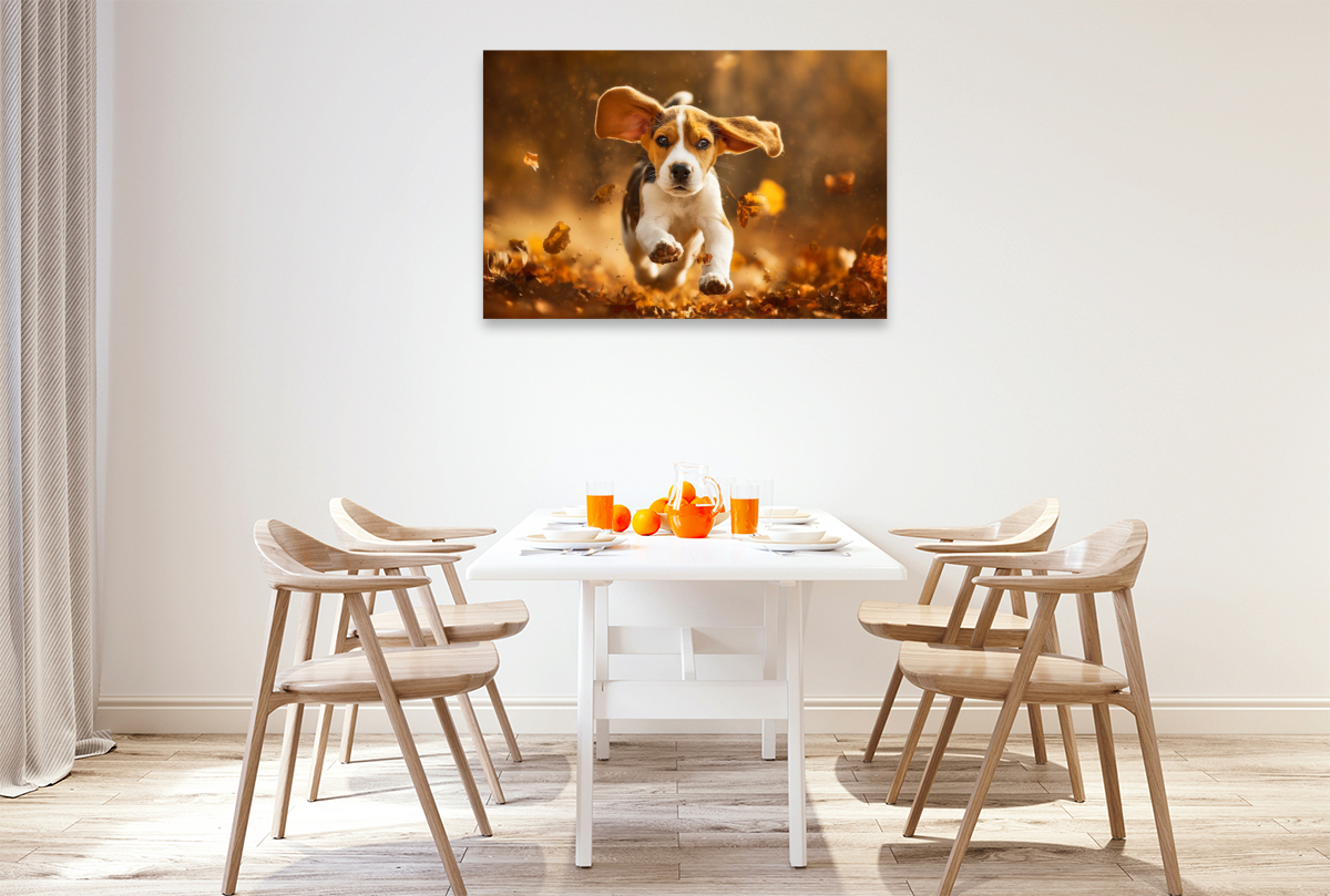 Beagle im Herbstlaub ist Lebensfreude pur