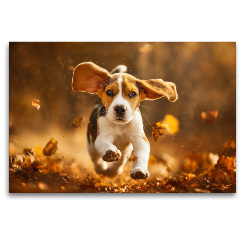 Beagle im Herbstlaub ist Lebensfreude pur
