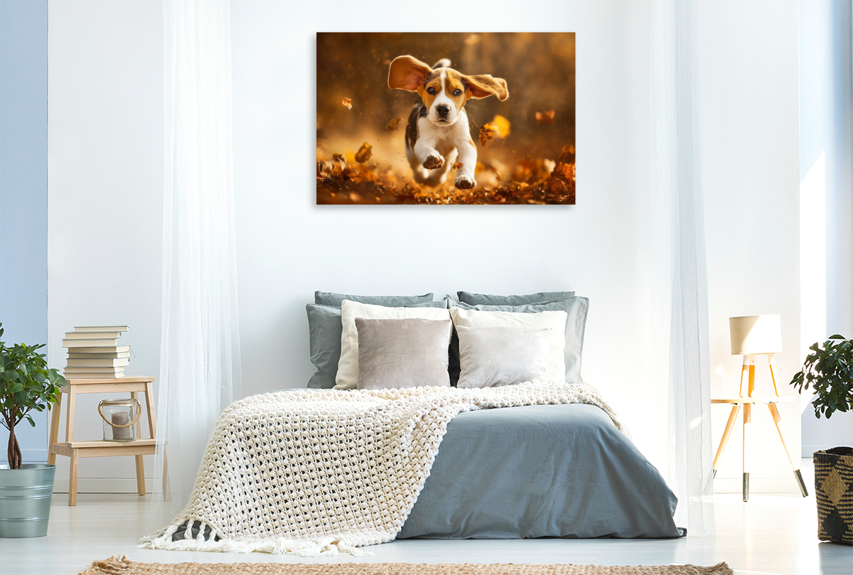 Beagle im Herbstlaub ist Lebensfreude pur