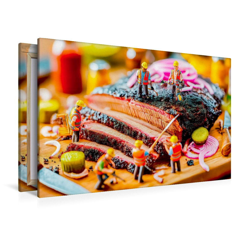 Bauarbeiter Miniaturen richten köstliches Thunfischsteak mit Zwiebelringen an
