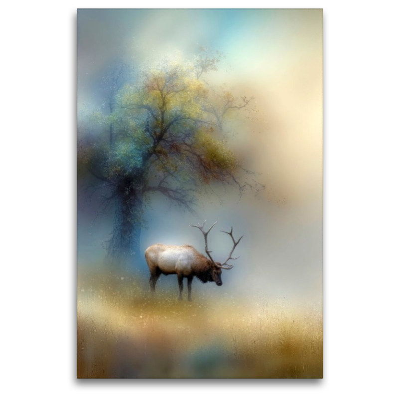 Der Hirsch - der König des Waldes verharrt leise im Nebel
