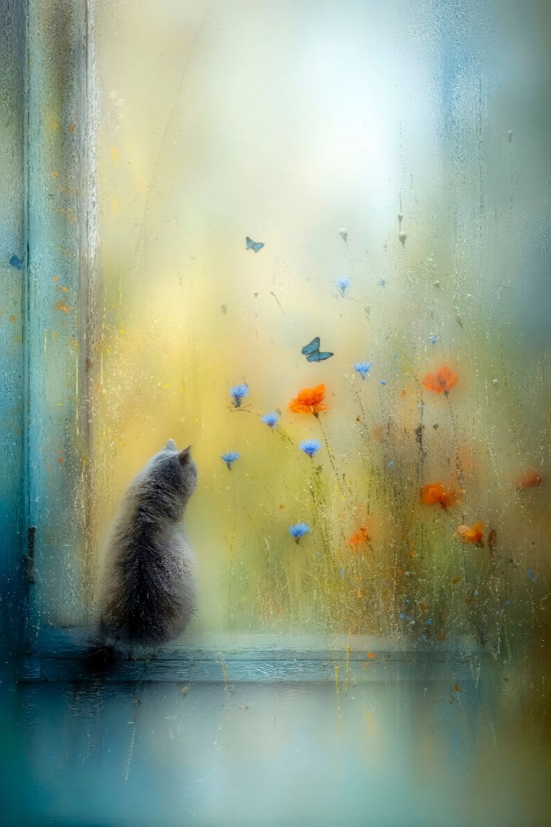 Die Katze auf der Fensterbank - kaum sichtbar, ganz da