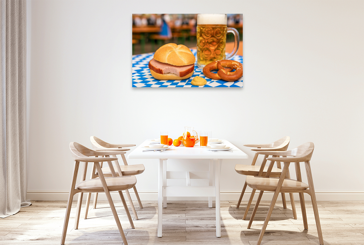 Leberkässemmel mit einer Maß Bier und Brezn