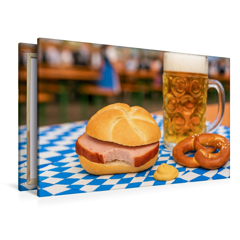 Leberkässemmel mit einer Maß Bier und Brezn