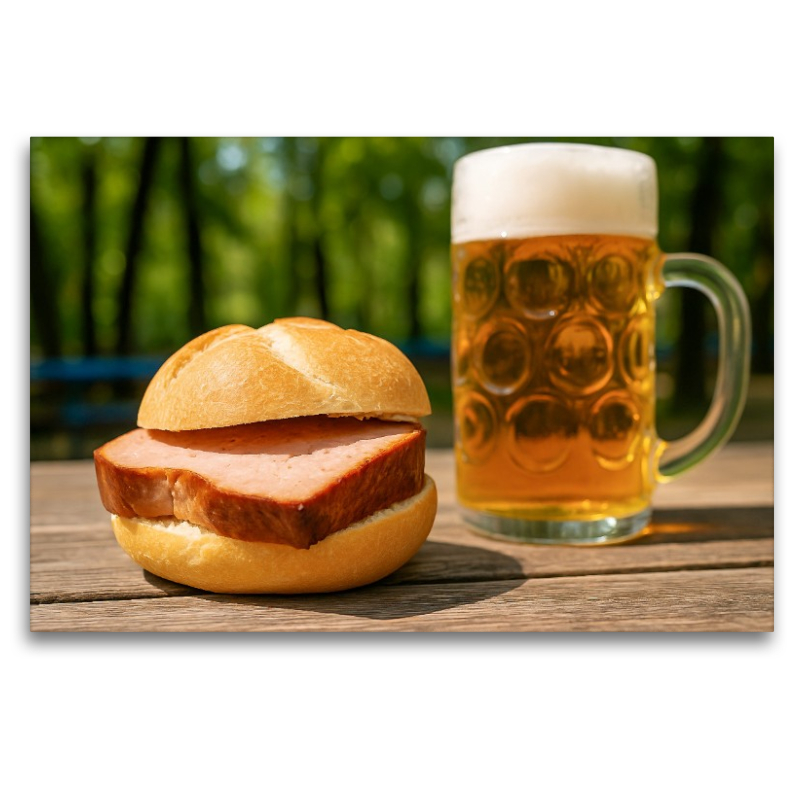 Leberkässemmel mit Leberkäse in freier Natur